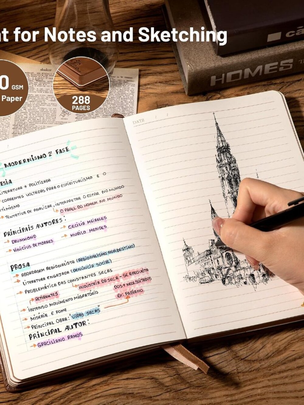 Compass Leather Journal for Men Women, A5 Lined Notebook Writing Gift - Picture 4 of 7